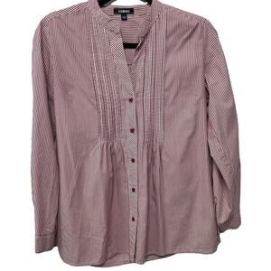 Elementz Long Sleeve Mandarin Collar Button Down Shirt‎ Red Striped Women Size S